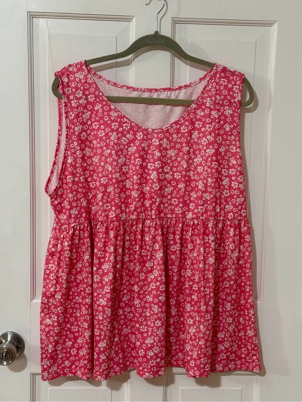 Women's Pink Floral Sleeveless Babydoll Blouse